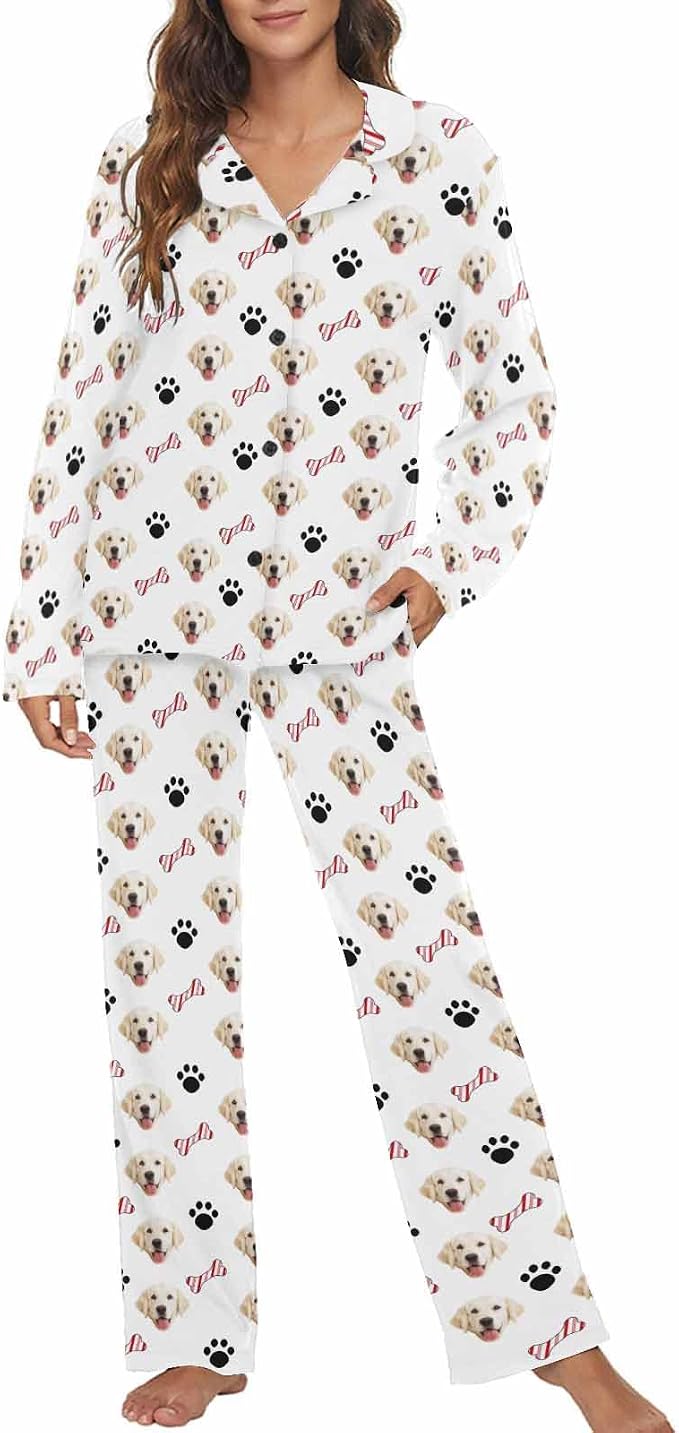 MyPupSocks Custom Face Pajamas for Women Set, Personalized Photo Long Sleepwear by MyPupSocks