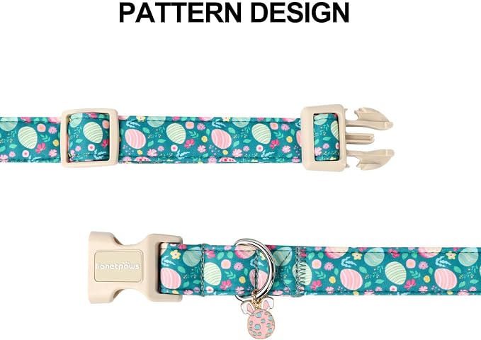 Lionet Paws Easter Dog Collar- Cute Colorful Eggs Green Dog Collars - Image 4