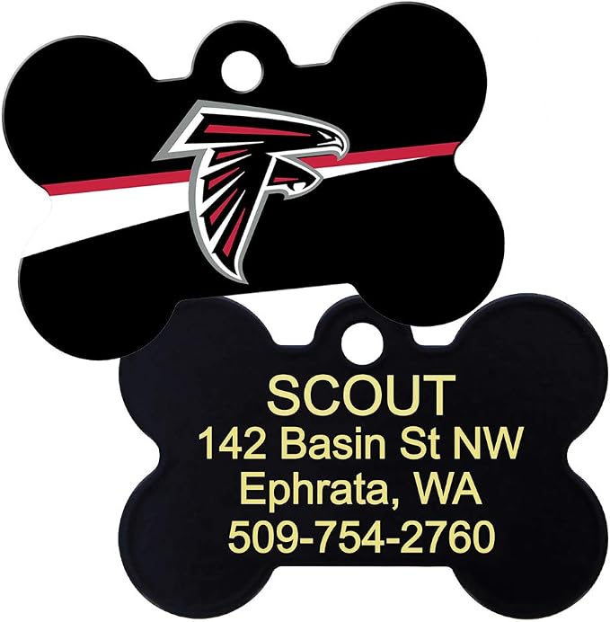 GoTags Personalized Atlanta Falcons Dog Tag, Brass Metal Bone Shape Pet ID Tag by GoTags