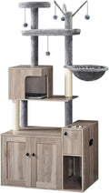 HOOBRO Cat Tree with Litter Box Enclosure, 68.9" H Cat Tower with Food Bowl and by HOOBRO