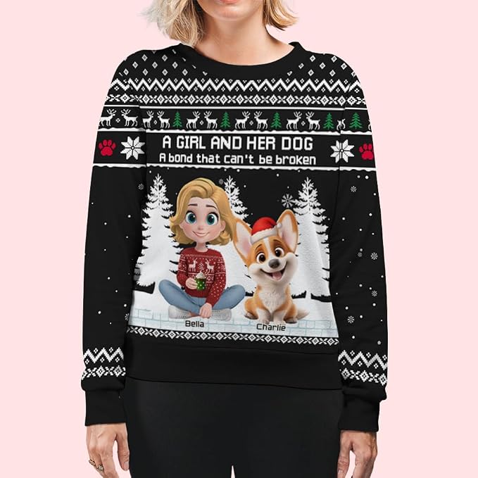 Wrappiness A Girl And Her Dog Christmas Sweatshirt - Image 3