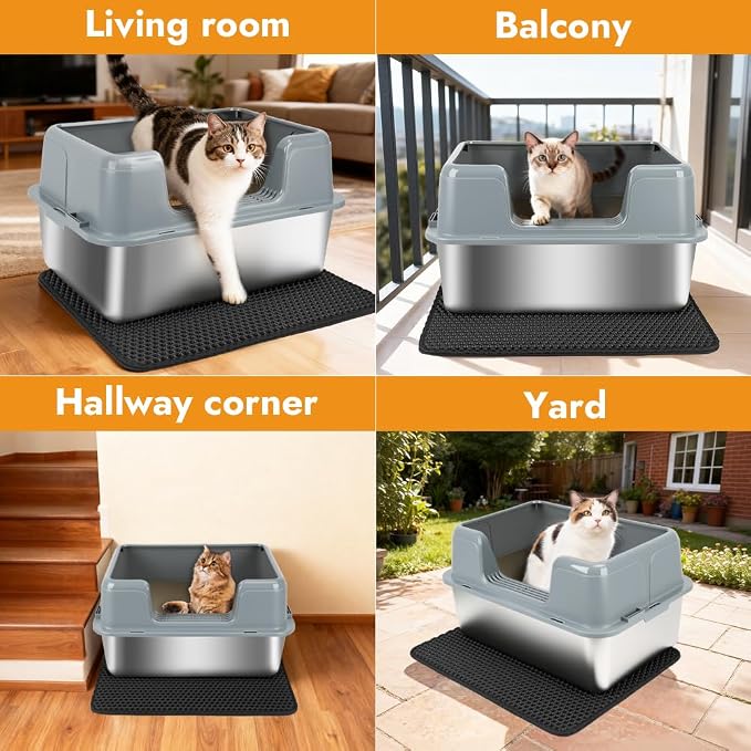 Vivifying Stainless Steel Cat Litter Box, Large Semi-Enclosed Litter Box - Image 6