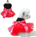Black Polka Dot Dog Dress with D-Ring, Puppy Wedding Attire by Anelekor