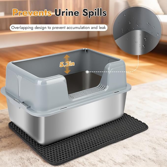 Vivifying Stainless Steel Cat Litter Box, Large Semi-Enclosed Litter Box - Image 4