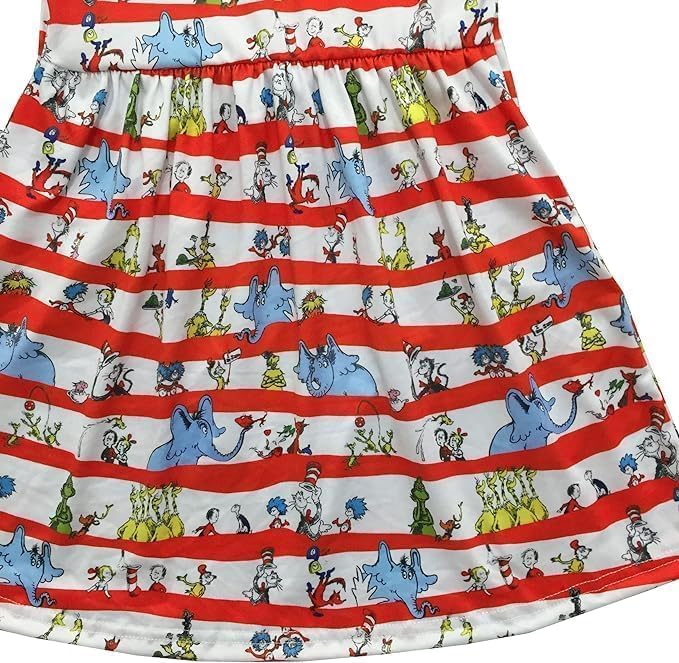 Baby Girls Spring Summer Cat in The Hat Dress Girls Flutter Sleeve Boutique - Image 3