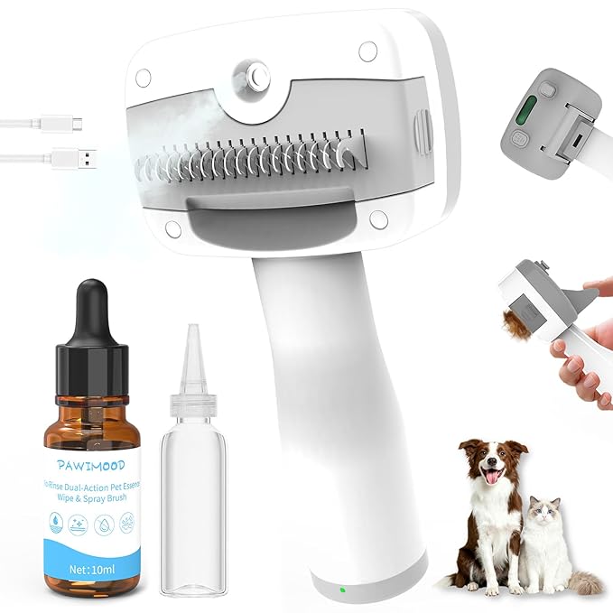 Pet Steam Brush for Dogs & Cats – Self Cleaning, 3 in 1 Hair Removal Comb Steam by Pawimood