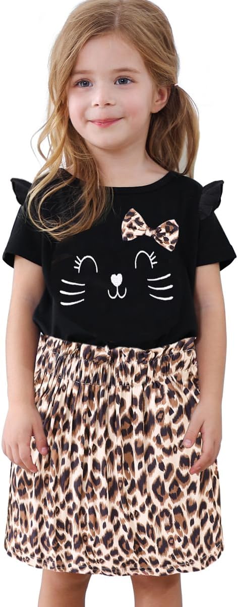 Akyzic Little Girl Skirt Outfit Two Piece Spring Summer Outfit Butterfly Dress - Image 2