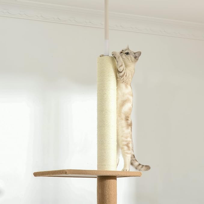 PawHut Floor-to-Ceiling Cat Tree Cat Climbing Tower - Image 9