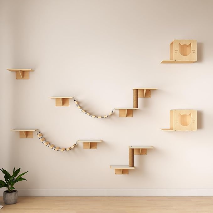 COZIWOW Cat Wall Shelves, 8-In-1 Cat Wall Furniture Set, Wood Large Cat Shelves by COZIWOW