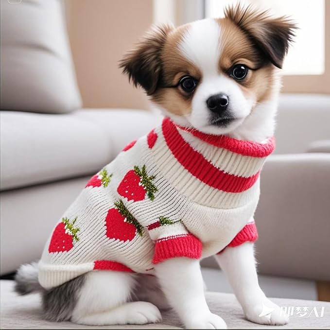 ANIAC Strawberry Turtleneck Cat Sweater Warm Knitted Small Dog Clothes - Image 3