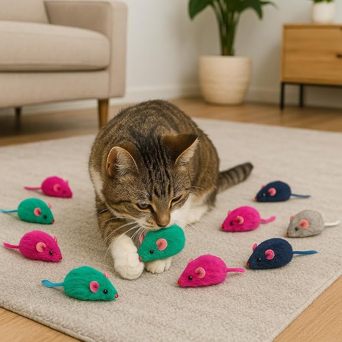 SPOT Colored Plush Catnip Mice Toys – 12-Pack of 4.5-Inch Rattle Mice – - Image 2