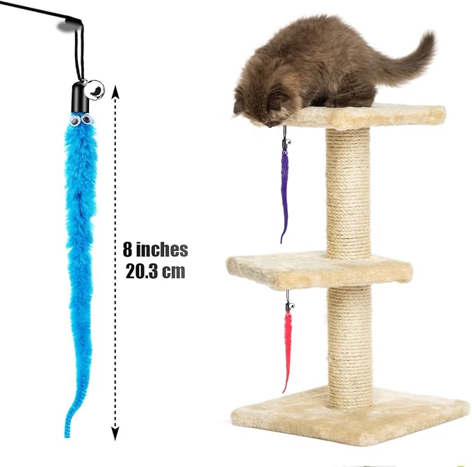 cobee 12pcs Cat Worm Toy Refills, Cat Wand Toy Replacement Refills Furry Tail - Image 4