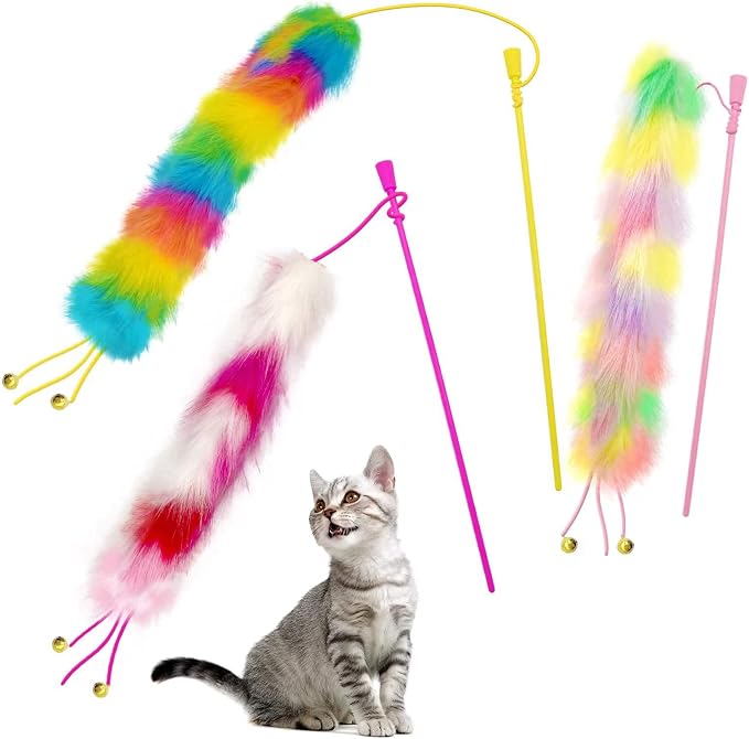 3 Pack Cat Wand Toy, Rainbow Cat Feather Toys by Lepawit