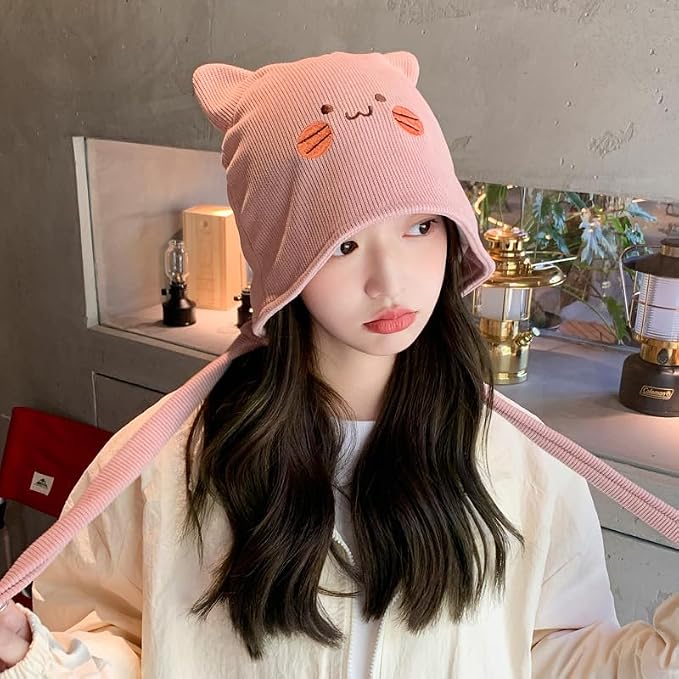 Women's Teen Girls Knitted Cat Kitty Cuffed Beanie Hat Winter Outdoor Stretchy - Image 2