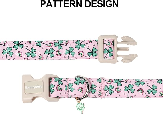 Lionet Paws St. Patrick Dog Collar- Rainbow Clover Pink Dog Collars - Image 6