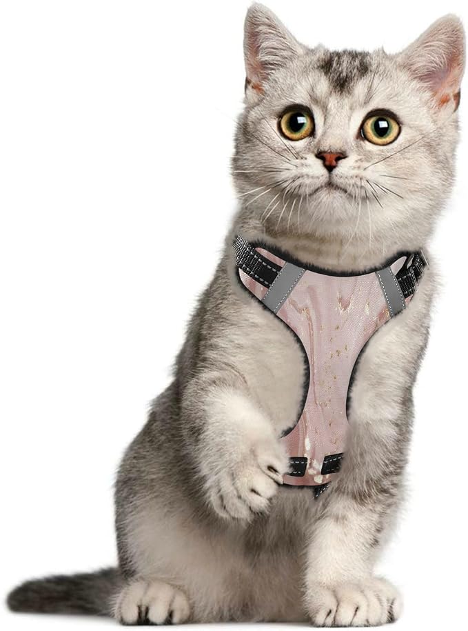 Rose Gold Abstract Marble Dog/Cat Harness, Reflective No-Pull Pet Harness - Image 5