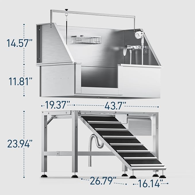 46" Dog Wash Station, 304 Stainless Steel, Side Ramp, 440 lb - Image 5