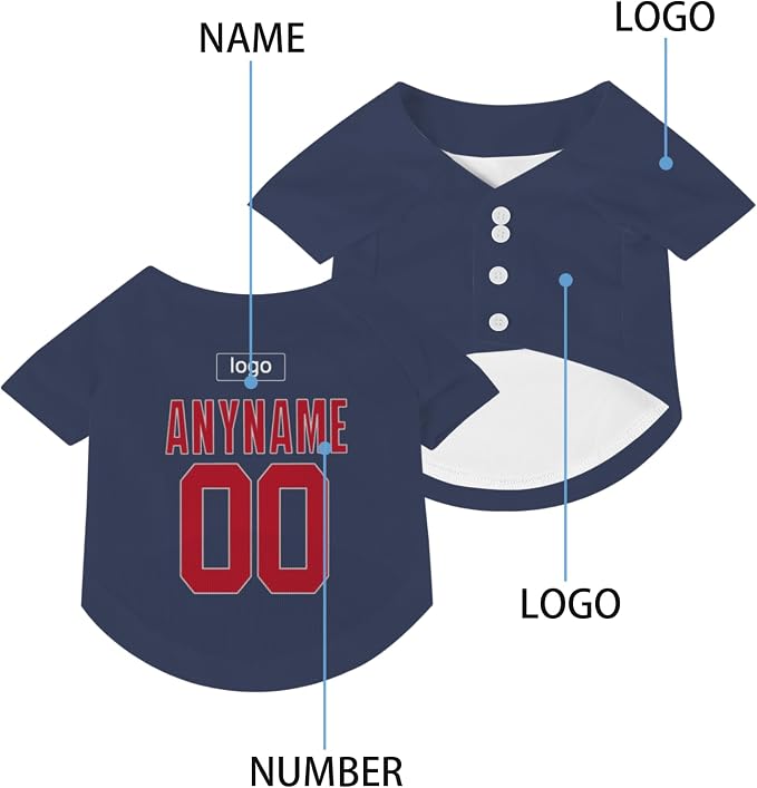 Custom Pet Dog Baseball Jersey Personalized Dog&Cat Jersey Printed Text Logo - Image 4