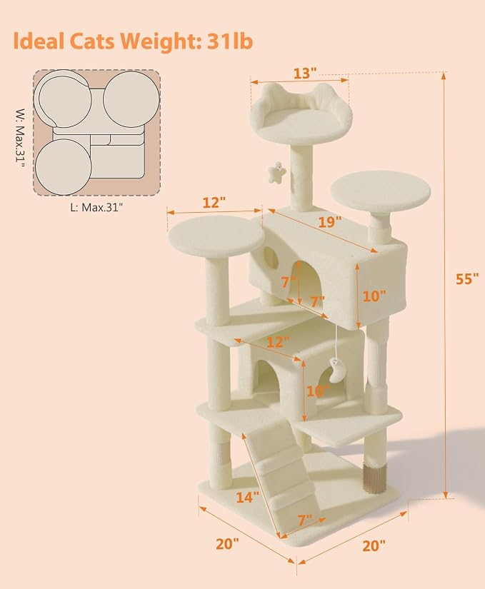54" Cat Tree Tower for Indoor Cats Large Adult, Cute/Tall Modern Cat Tree for - Image 5