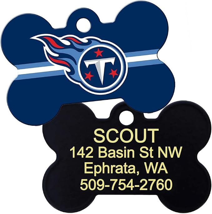 GoTags Personalized Tennessee Titans Dog Tag, Brass Metal Bone Shape Pet ID Tag - Image 2