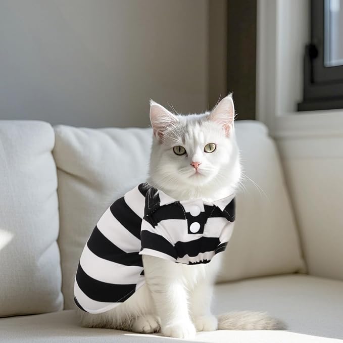 Dog Shirt Polo Shirt Striped Collar Puppy Clothes Summer Button Up Pet Clothes - Image 6