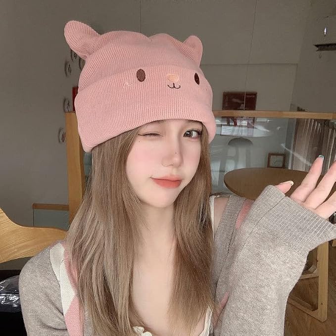 Women's Teen Girls Knitted Cat Kitty Cuffed Beanie Hat Winter Outdoor Stretchy - Image 3