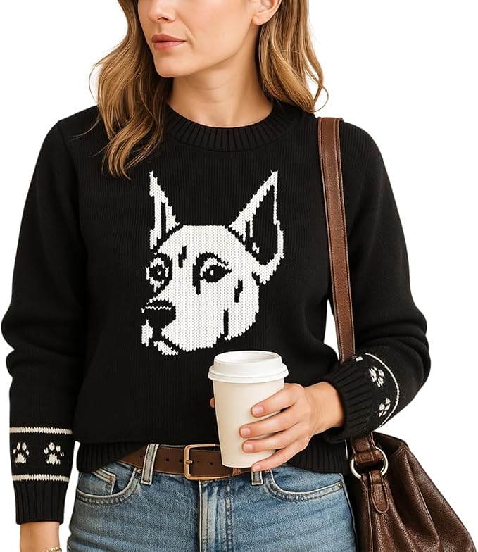Custom Dog Knit Sweater for Women Personalized Pet Paw Print Pullover Dog Mom by GrewearFashion