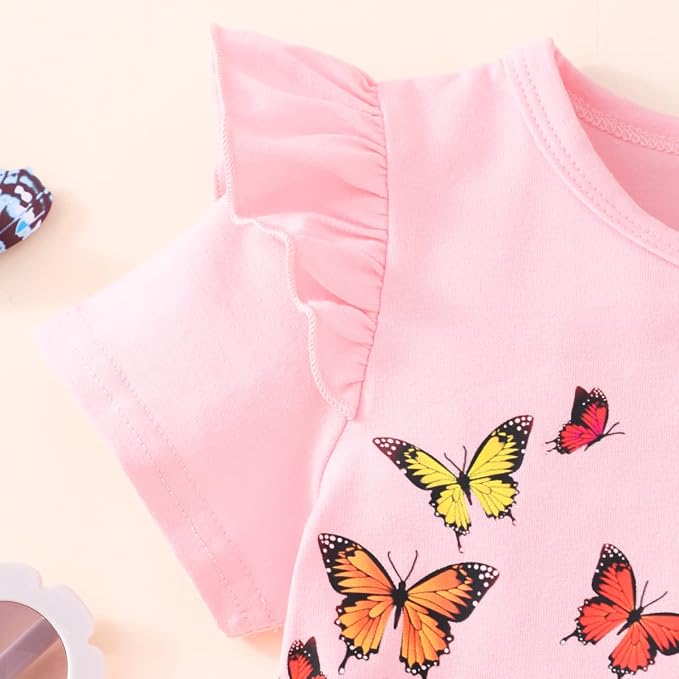 Akyzic Little Girl Skirt Outfit Two Piece Spring Summer Outfit Butterfly Dress - Image 5