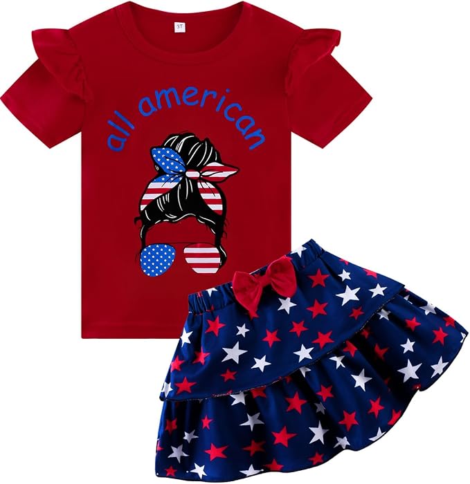 Akyzic Little Girl Skirt Outfit Two Piece Spring Summer Outfit Butterfly Dress by Akyzic