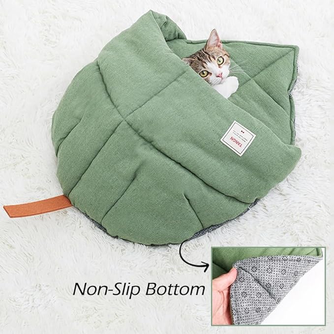 Cat Sleeping Bag, Linen Fabric Cat Bed Cave Leaf Nest Pet Cuddle Zone Covered - Image 4