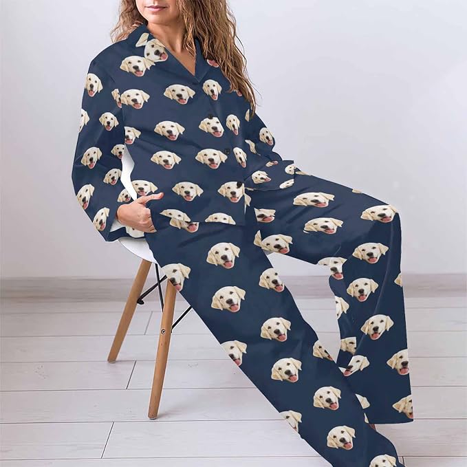 MyPupSocks Custom Face Pajamas for Women Set, Personalized Photo Long Sleepwear - Image 5