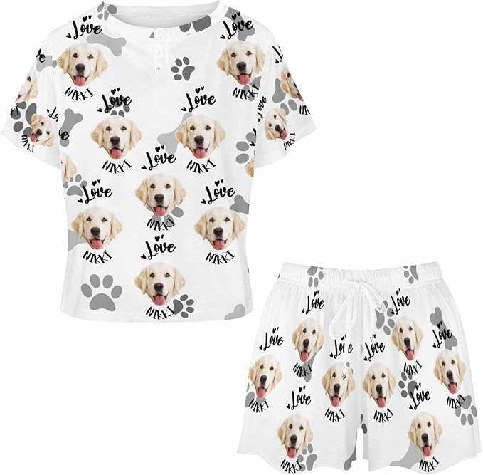 Custom Short Pajamas Set with Face Photo Women‘s Sleepwear Tee Personalized PJ - Image 3