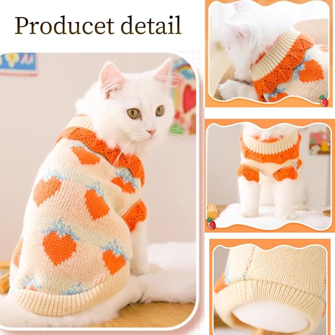 ANIAC Fall Dog Sweater for Small Dog Girl Strawberry Knitted Cat Sweater Winter - Image 3