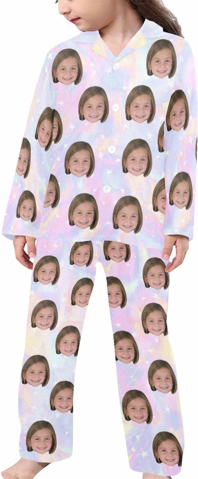Artsadd Girls Pajamas Set Custom Face Pet Photo Long Sleeve Sleepwear by Artsadd
