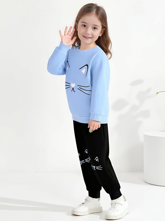4-8T Toddler Girl Clothes Cat face print Short Sleeve Top+Pants Outfits Girl - Image 5
