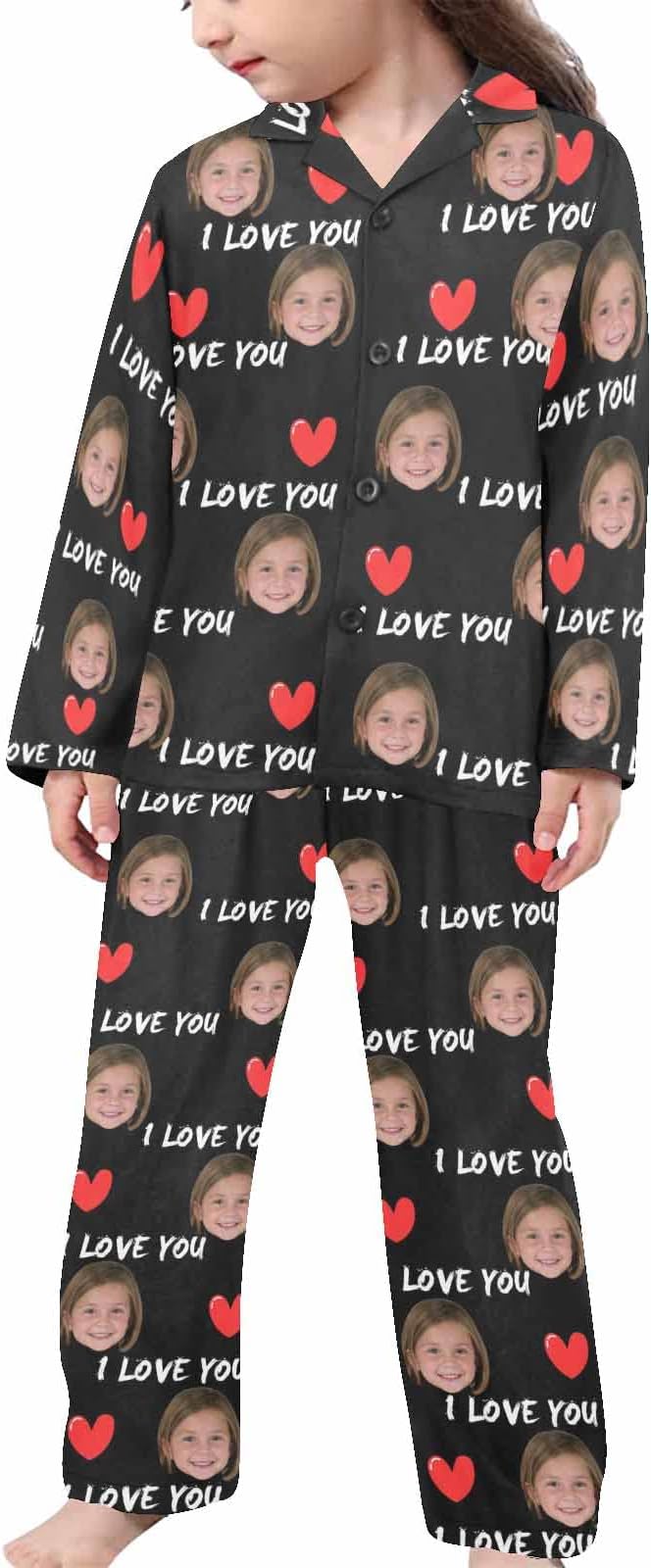 Artsadd Girls Pajamas Set Custom Face Pet Photo Long Sleeve Sleepwear by Artsadd