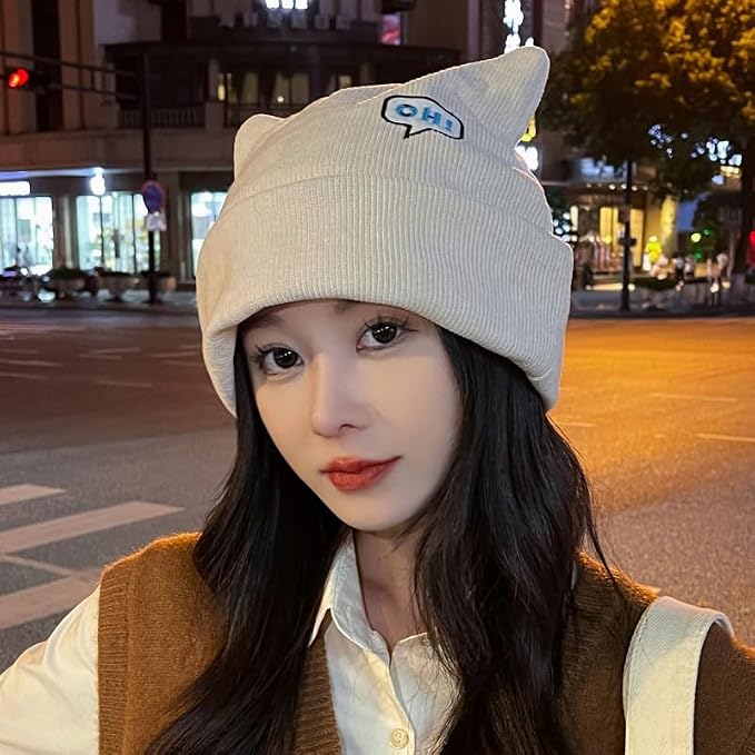 Women's Teen Girls Knitted Cat Kitty Cuffed Beanie Hat Winter Outdoor Stretchy - Image 5