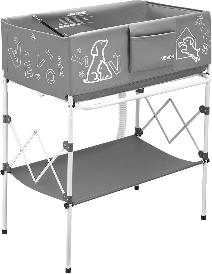 VEVOR Dog Bathtub, Elevated Dog Bath Tub, Collapsible Pet Bathing Grooming Wash Station, Portable Foldable Space-Saving, with Built-in Drain Hose for Small and Medium Pet Cat Indoor & Outdoor, Gray - Image 9