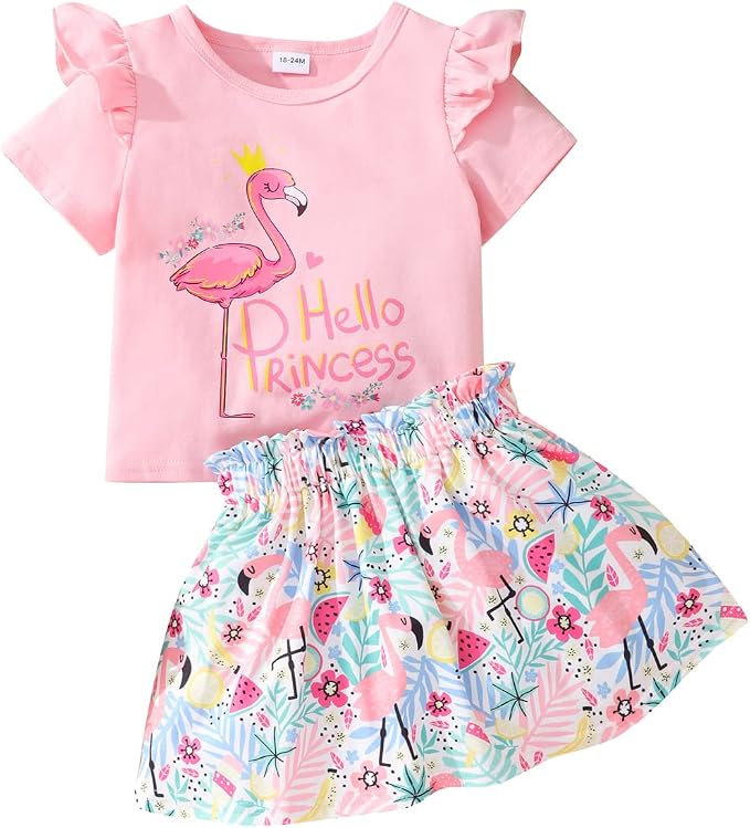 Akyzic Little Girl Skirt Outfit Two Piece Spring Summer Outfit Butterfly Dress by Akyzic
