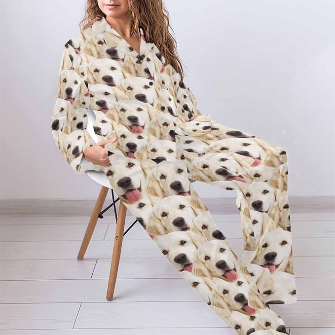 MyPupSocks Custom Face Pajamas for Women Set, Personalized Photo Long Sleepwear - Image 5