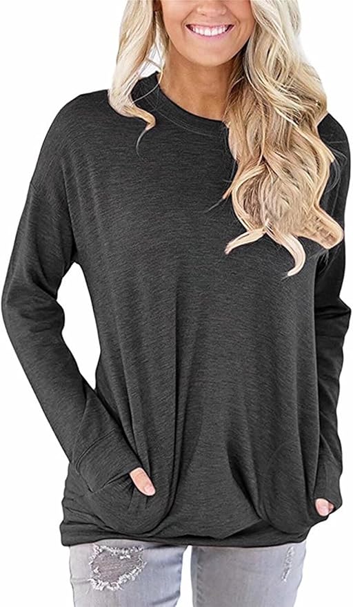 Akihoo Womens Casual Long Sleeve Tunic Tops Crew Neck Shirt Blouses by Akihoo