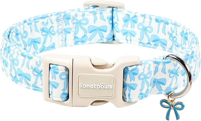 Lionet Paws Summer Dog Collar- Cute Blue Bow Dogs Collar by lionetpaws
