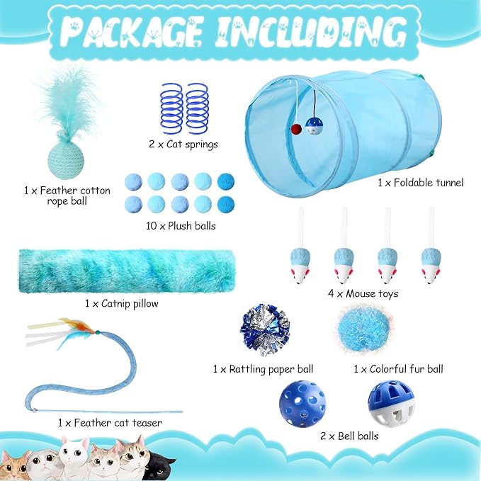 24 Pcs Cat Toys Set Interactive Kitten Toys Pack Including Collapsible Play - Image 3