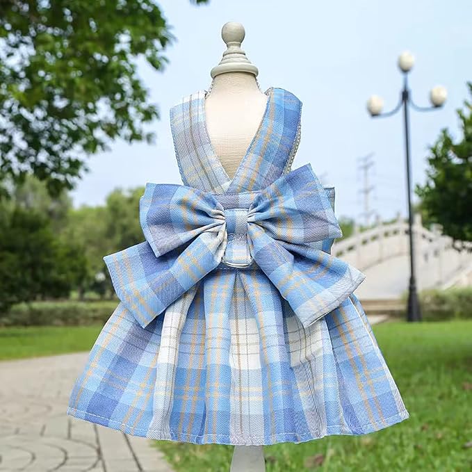 PETCARE Plaid Dog Dress Bow Tie Harness Leash Set - Image 7