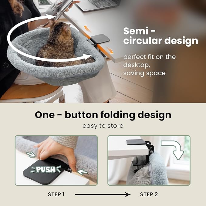 Cat Desk Bed - One-Click Folding, Sunken Design & Space-Saving Semi-Circular - Image 4