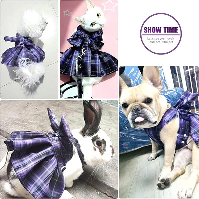PETCARE Plaid Dog Dress Bow Tie Harness Leash Set - Image 4