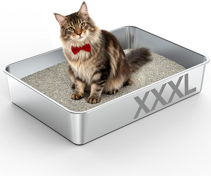 Soulbond Stainless Steel Litter Box, 27.5" L x 19.7" W x 6" H Extra Large Metal by Soulbond
