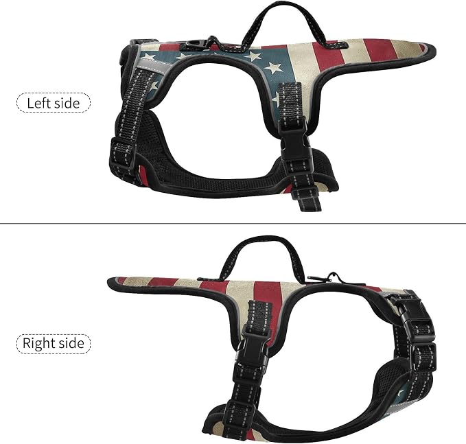 Vintage American Flag Dog/Cat Harness, Reflective No-Pull Pet Harness - Image 3