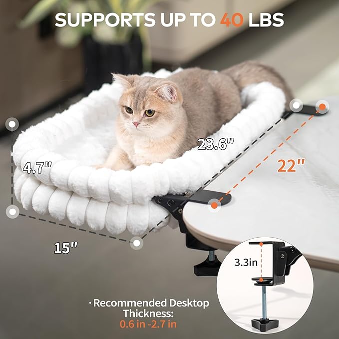 CHEERPALS Cat Desk Bed with Reversible Cushion, 90°Foldable Cat Hammock - Image 6