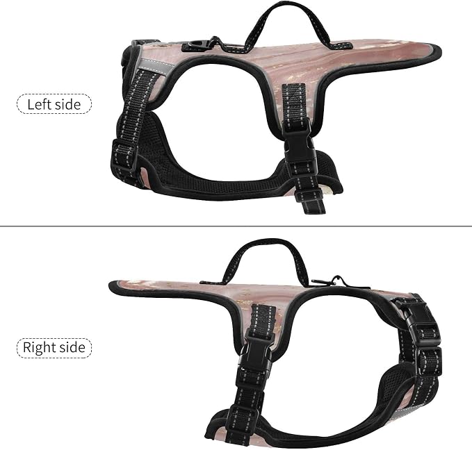 Rose Gold Abstract Marble Dog/Cat Harness, Reflective No-Pull Pet Harness - Image 3